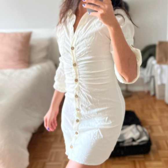 Zara Linen Blend Button Down Shirt Dresss in off white size medium - Picture 2 of 14